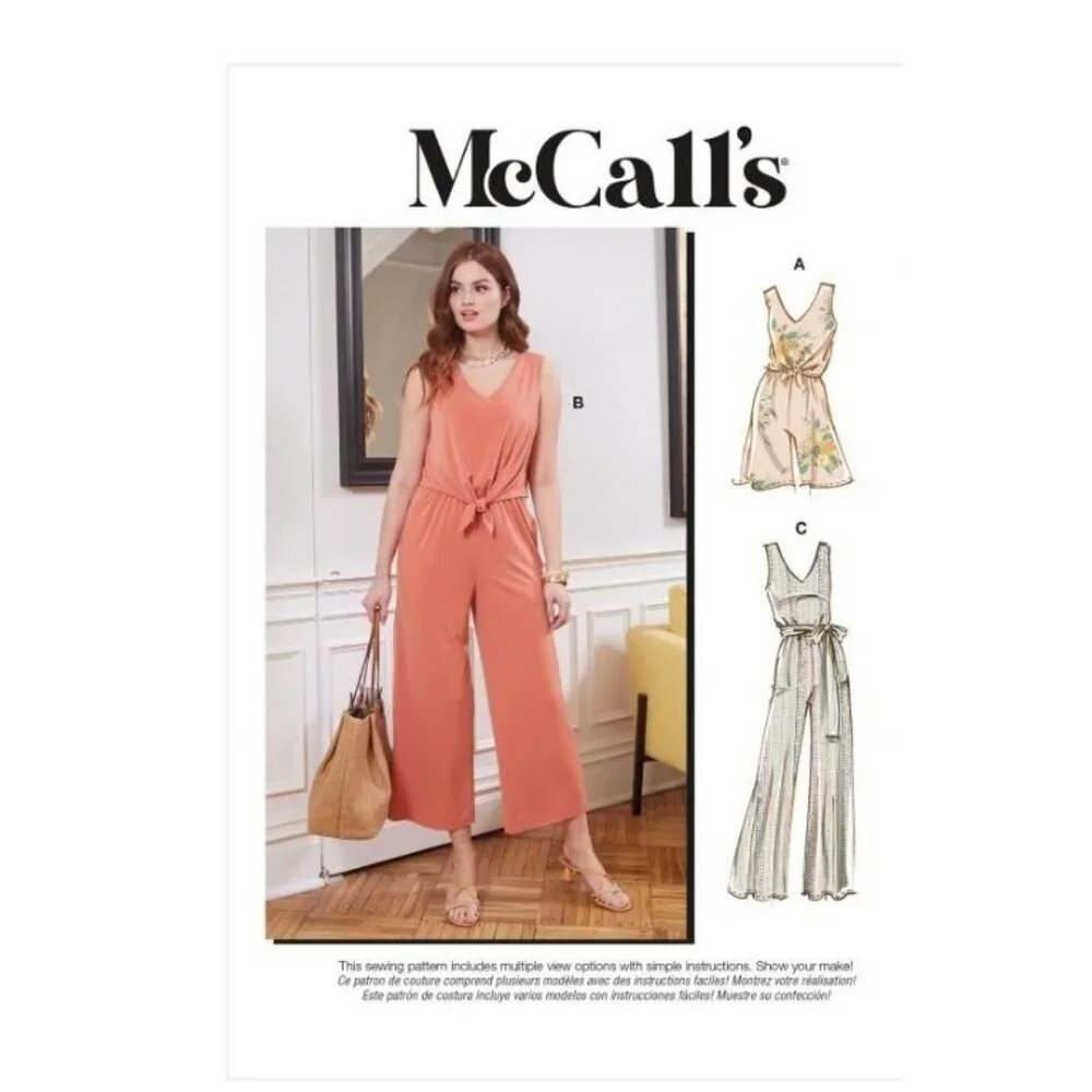 McCalls Sewing Pattern M8218‎ Romper Jumpsuit Sash Misses Size 16-24